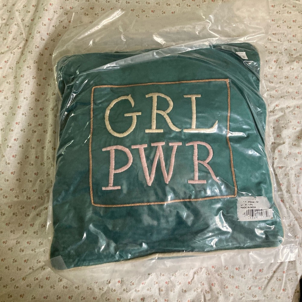 still in packaging soft pom pom detail pillow “GRL POWER”